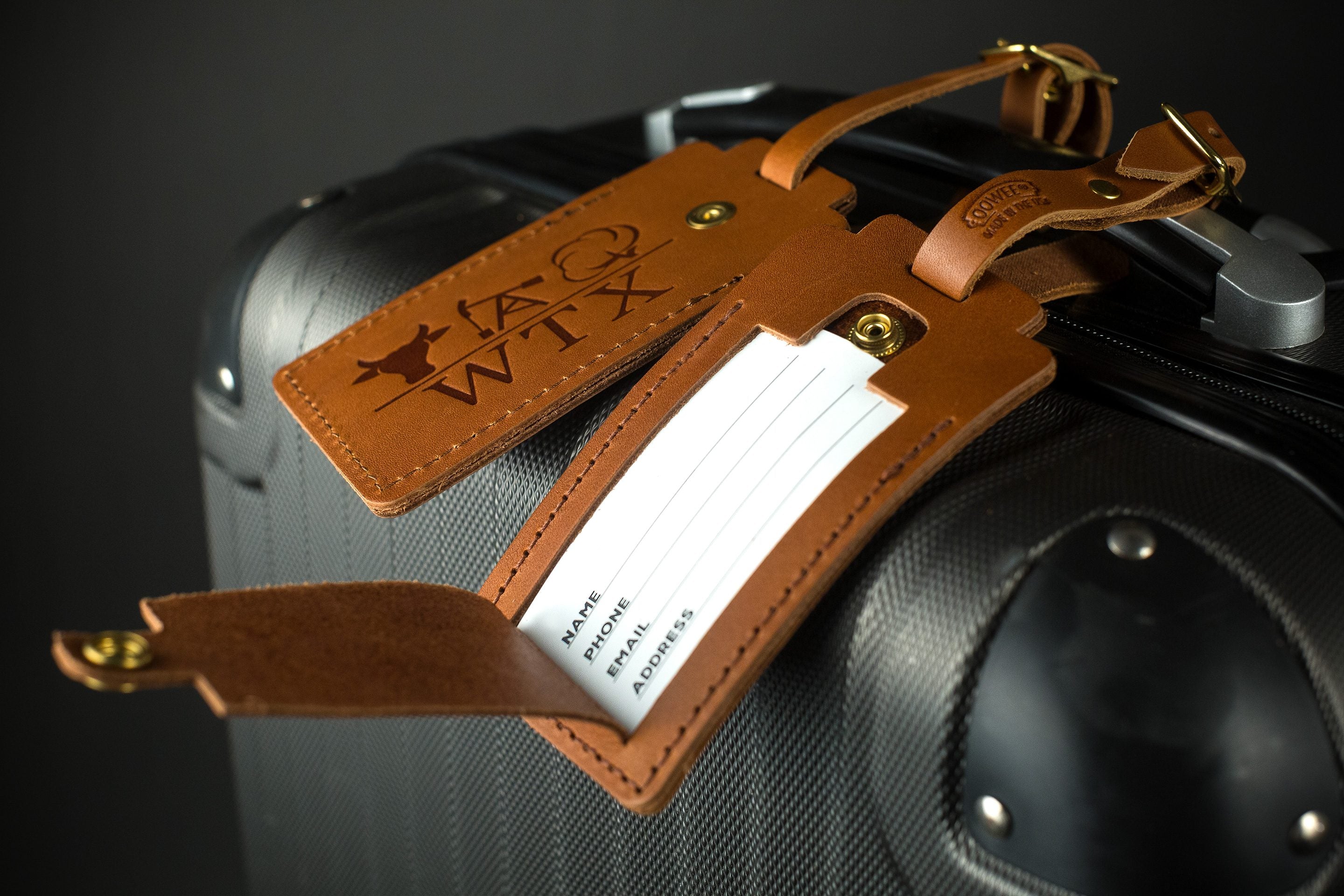 osprey leather luggage tags Leather Luggage Tag with snap: Free Personalized with Initials or Logo