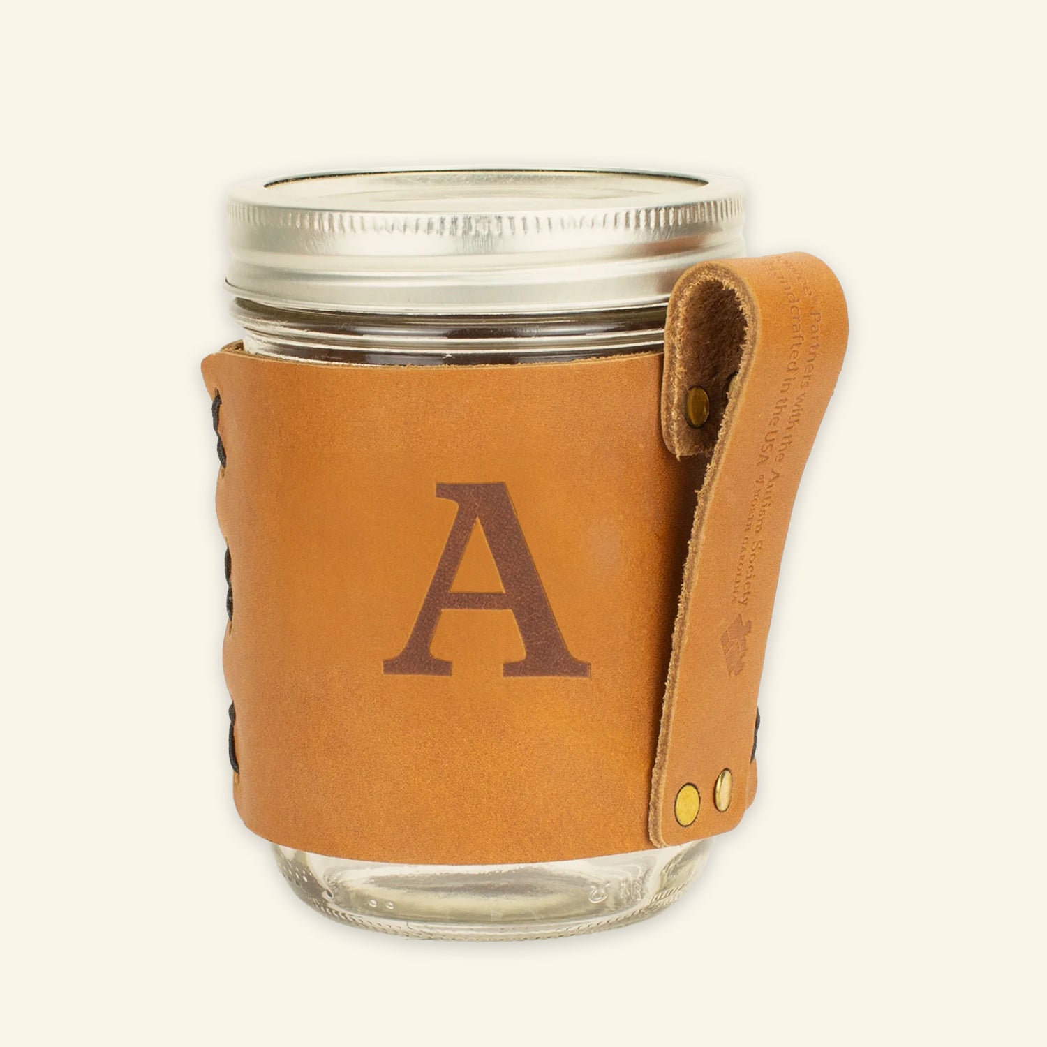 Hand Crafted Leather Mason Jar Sleeve- 16 oz wide mouth – Oowee