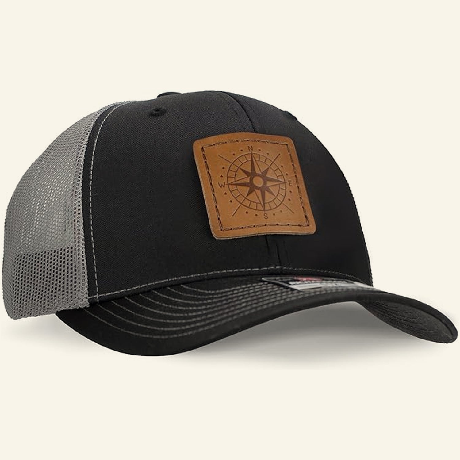 Compass Point Hat Leather Patch Hat-Compass Rose on Richardson 112 Trucker Hat – Oowee ...
