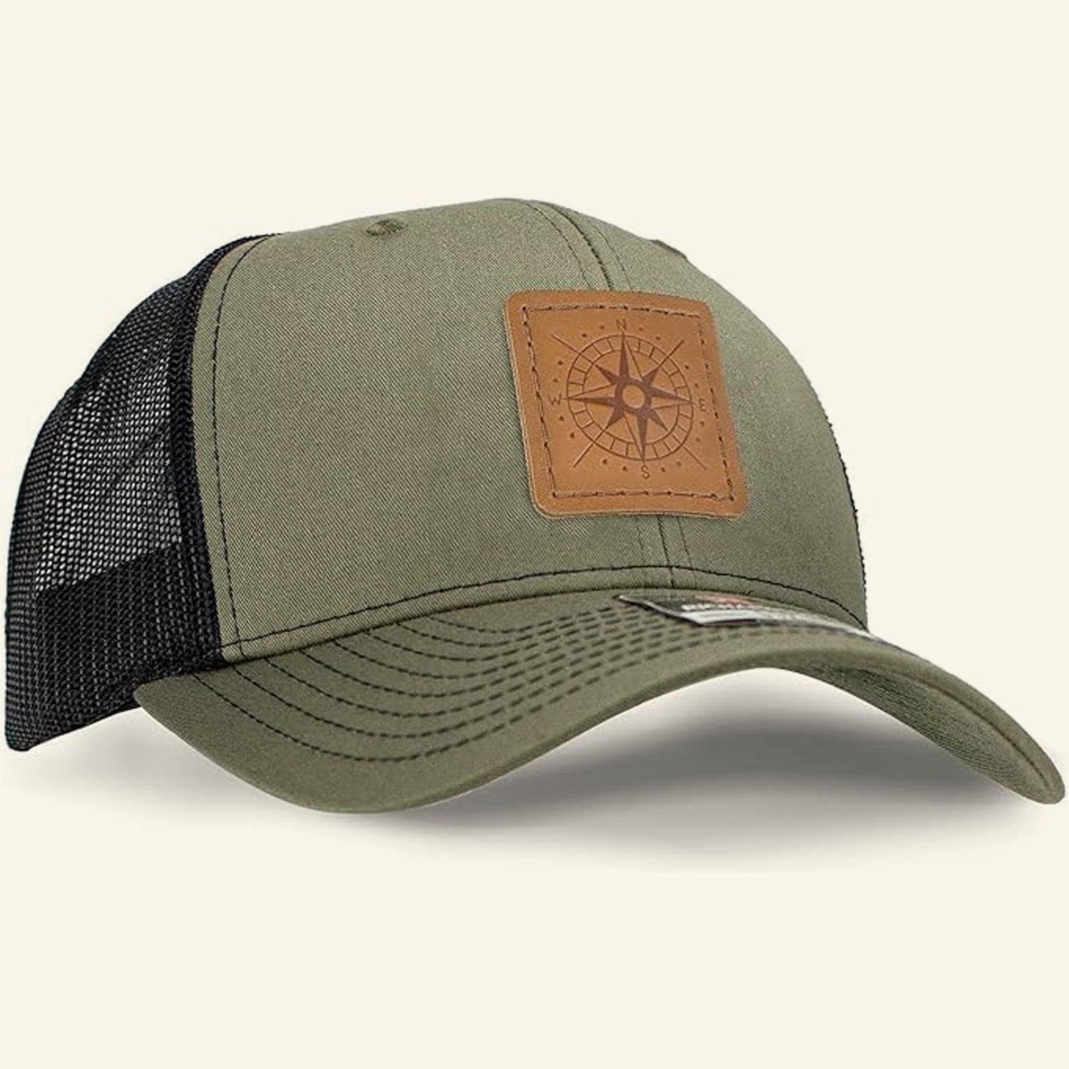 Compass Point Hat Leather Patch Hat-Compass Rose on Richardson 112 Trucker Hat – Oowee ...