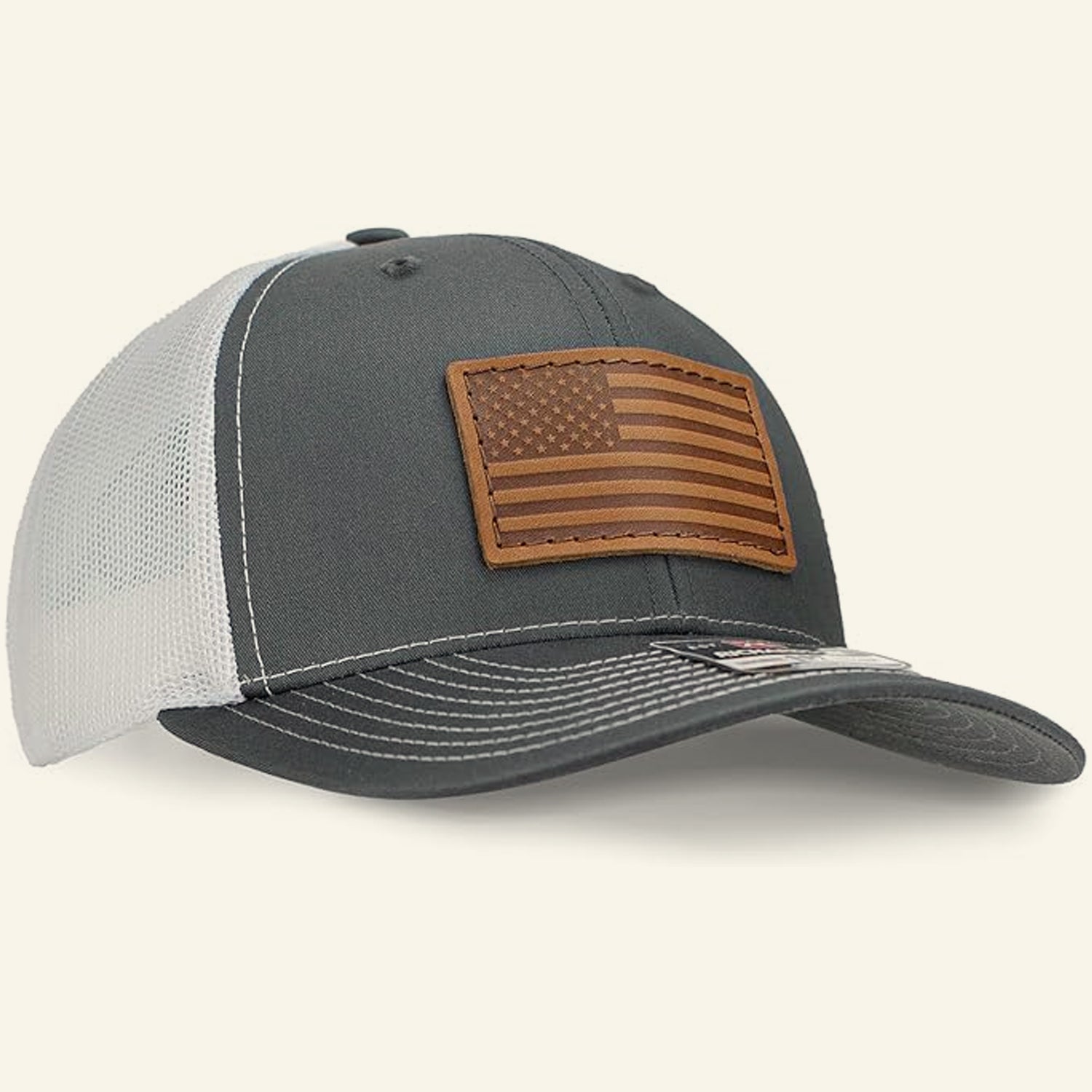 American Flag Leather Patch Hat Richardson 112 Trucker Hat