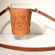leather pint glass sleeve with lanyard