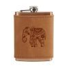 8 oz Copper Plated Stainless Flask with Leather Wrap: Elephant Mandala