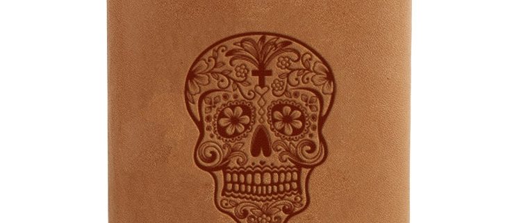 8 oz Copper Plated Stainless Flask with Leather Wrap: Candy Skull