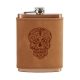 8 oz Copper Plated Stainless Flask with Leather Wrap: Candy Skull