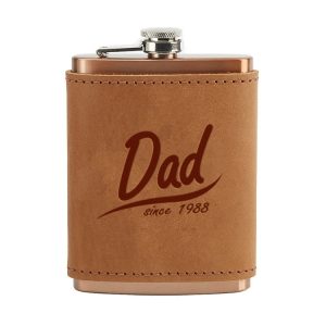 8 oz Copper Plated Stainless Flask with Leather Wrap: Dad Since