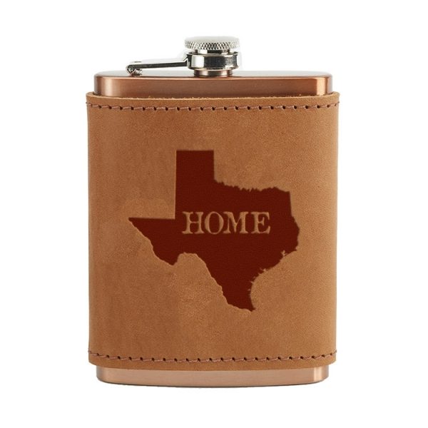 8 oz Copper Plated Stainless Flask with Leather Wrap: TX Home