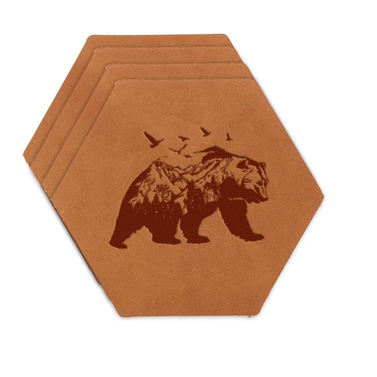 Hex Coaster Set of 4 with Strap: Mountain Bear