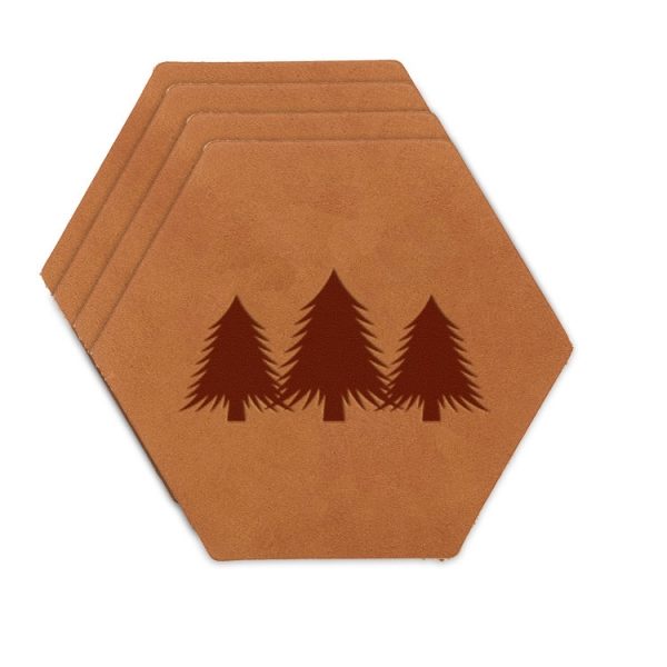Hex Coaster Set of 4 with Strap: Pine Trees