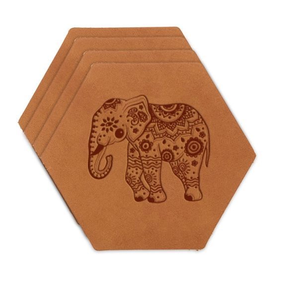 Hex Coaster Set of 4 with Strap: Elephant Mandala