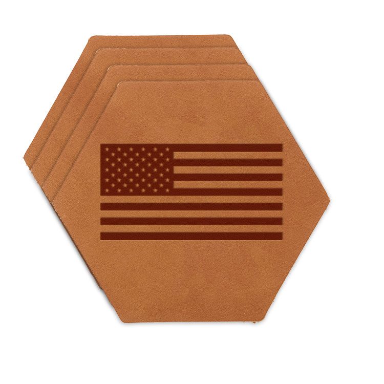 Hex Coaster Set of 4 with Strap: American Flag