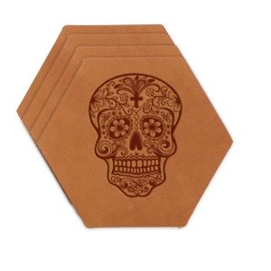 Hex Coaster Set of 4 with Strap: Candy Skull