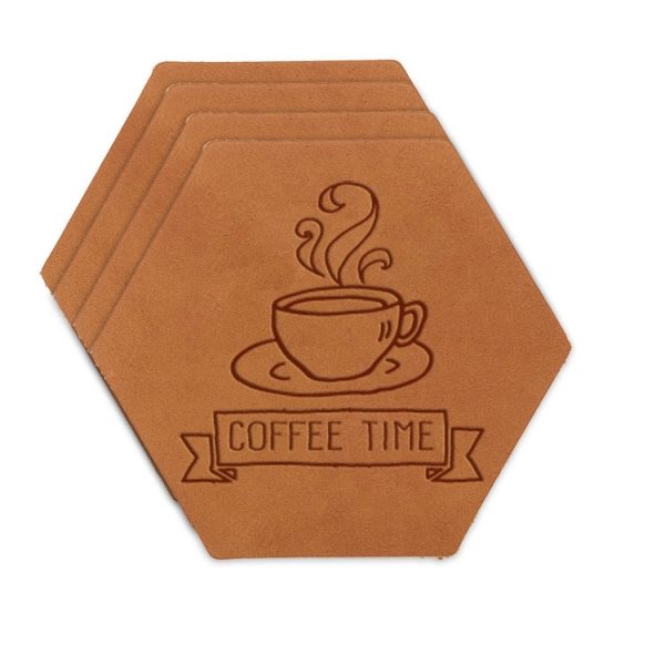 Hex Coaster Set of 4 with Strap: Coffee Time