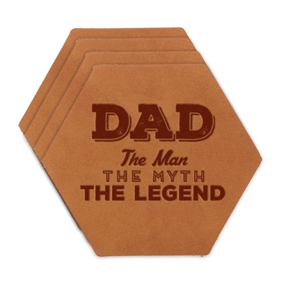 Hex Coaster Set of 4 with Strap: Dad - Man, Myth, Legend