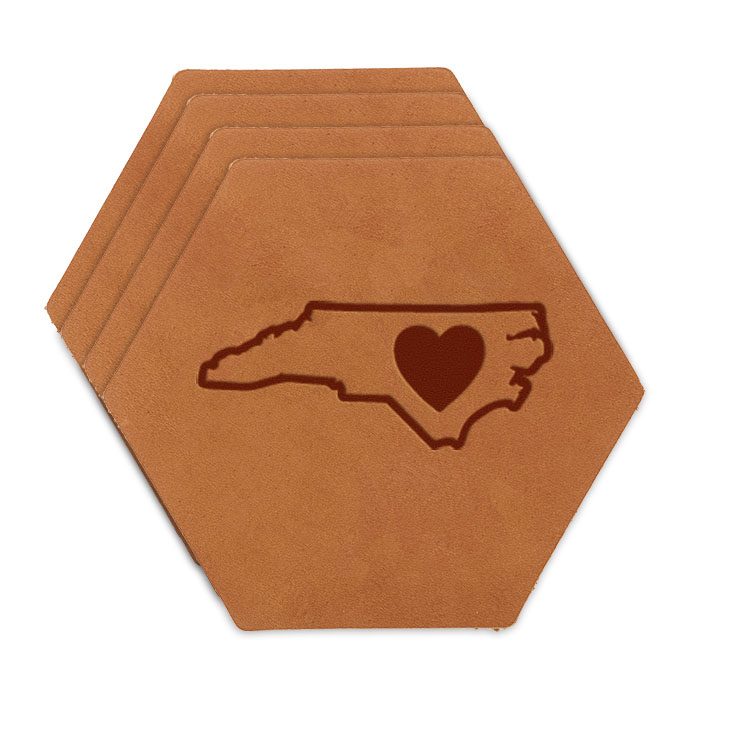 Hex Coaster Set of 4 with Strap: NC Heart