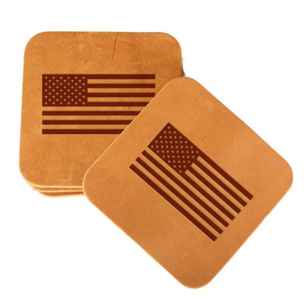 Square Coaster Set of 4 with Strap: American Flag