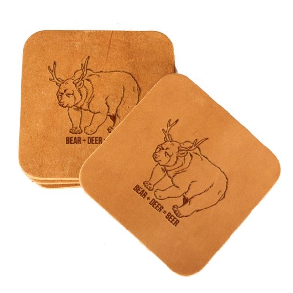 Square Coaster Set of 4 with Strap: Beer Bear