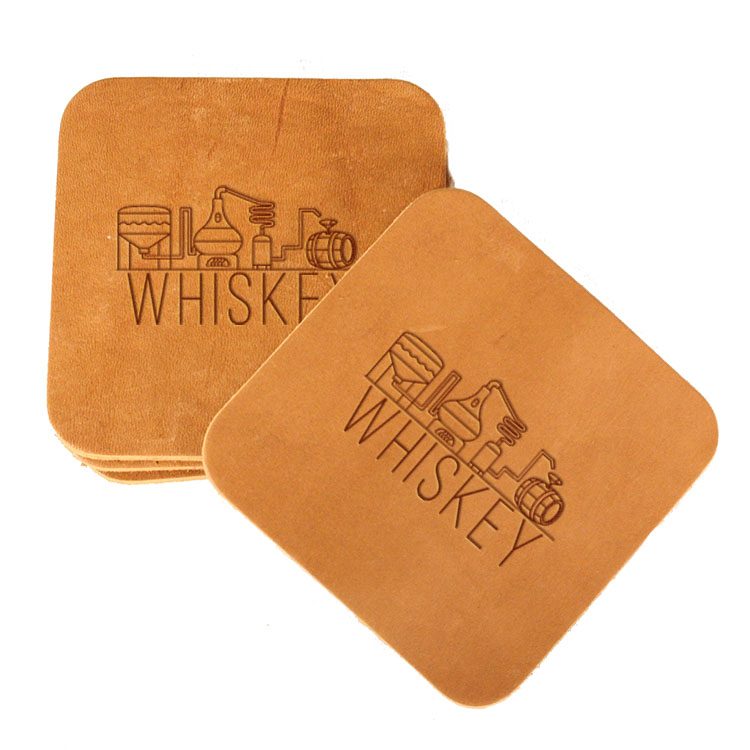 Square Coaster Set of 4 with Strap: Whiskey