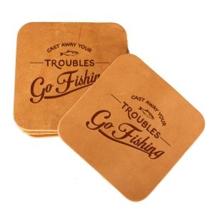 Square Coaster Set of 4 with Strap: Go Fishing