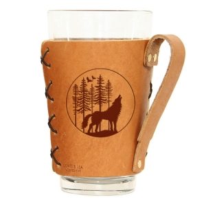 Pint Holder with Handle: Howling Wolf
