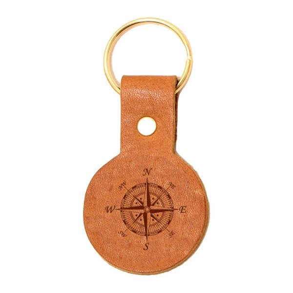 Compass Round Leather Keychain