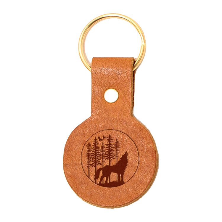 Howling-Wolf Round Leather Keychain