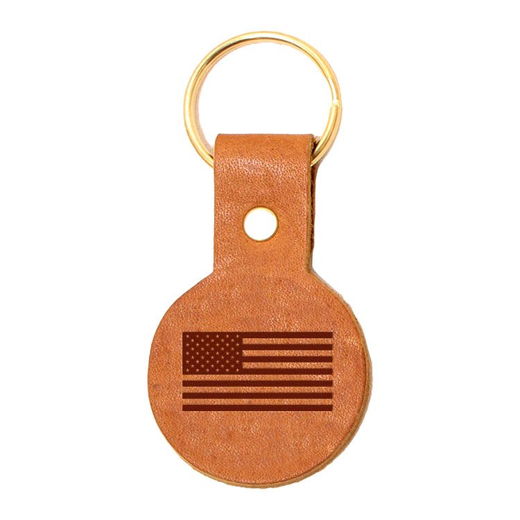 American-Flag Round Leather Keychain