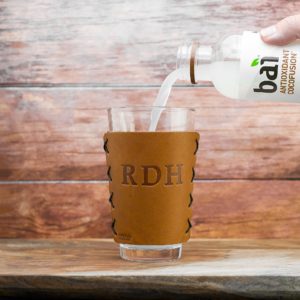 Personalized Leather Pint Holder | Box Set with 16 Ounce Glass | Add up to 3 Initials