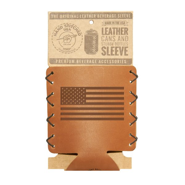 Patriotic Leather Can Holder; Fits 12 to 16-oz Cans and the Stubby Bottle