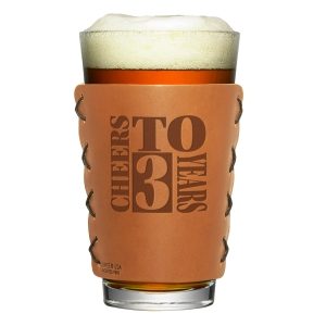 Cheers-To-3-Years Leather Pint Holder; Box Set