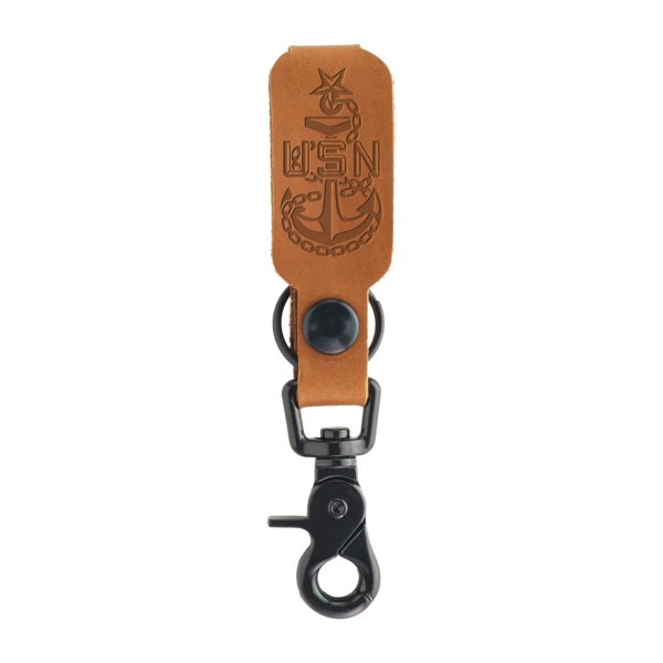 Navy Senior Chief Leather Keychain with Brass or Black Zinc Hardware