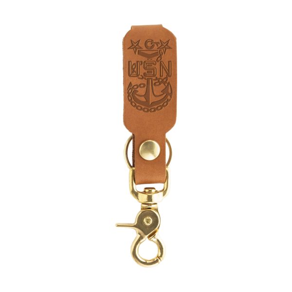 Navy Master Chief Leather Keychain with Brass or Black Zinc Hardware