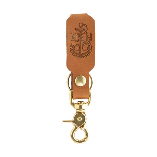 Navy Chief Leather Keychain with Brass or Black Zinc Hardware