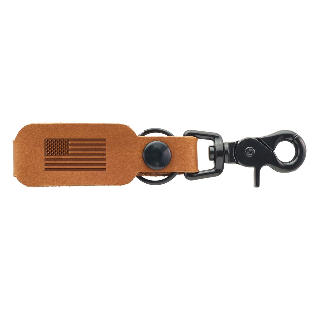 American Flag Leather Keychain with Brass or Black Zinc Hardware