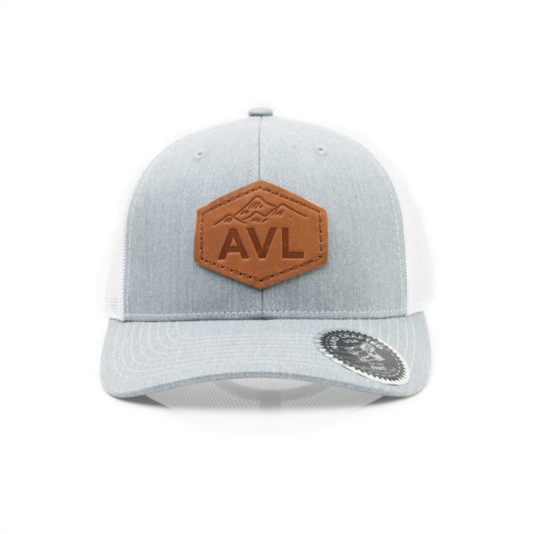 Leather Patch Trucker Hat; Heather Grey/White; Pick Your Logo