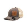 Leather Patch Trucker Hat; Brown and Khaki; Pick Your Logo