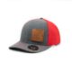 Leather Patch Trucker Hat; Charcoal and Red; Pick a Logo