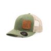 Leather Patch Trucker Hat; Olive Green/Tan; Pick Your Logo