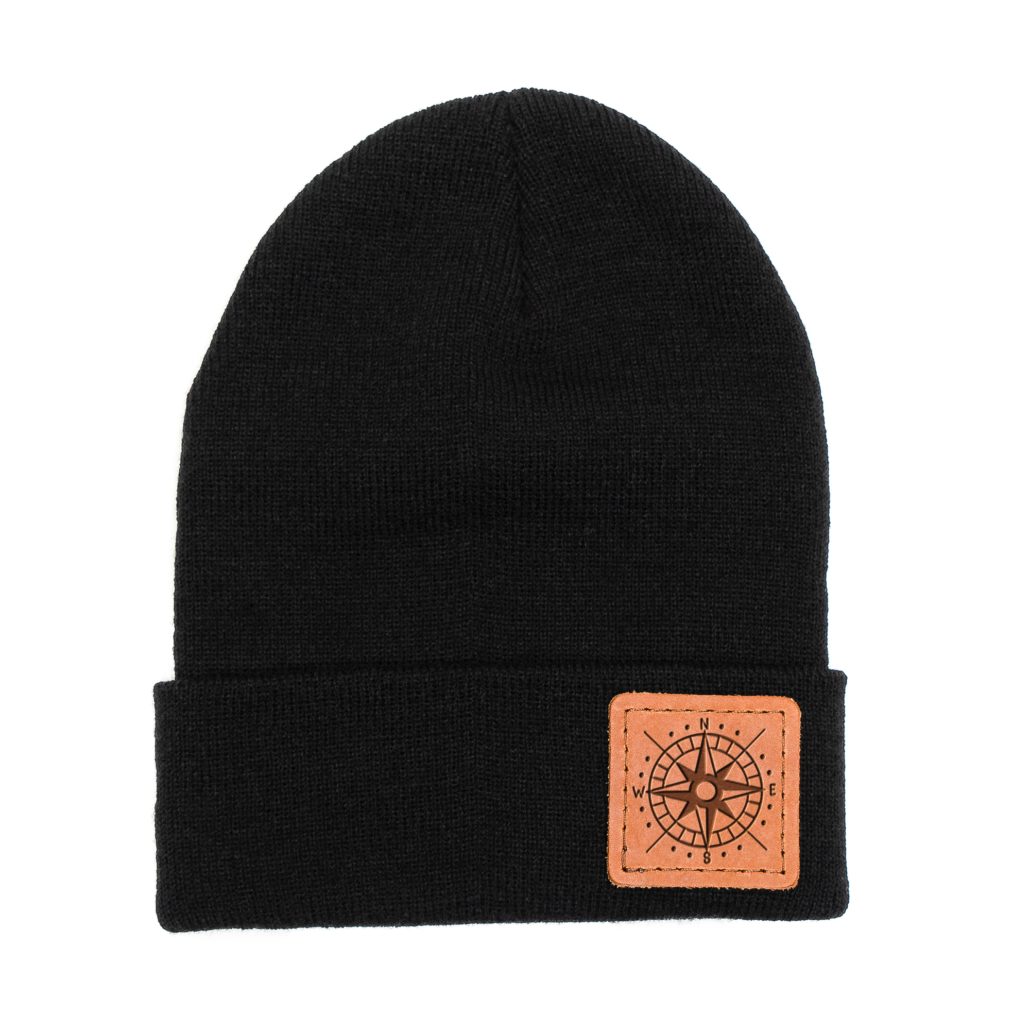 Leather Patch Navy-Blue Beanie; Pick Your Logo