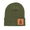 Leather Patch Olive Beanie; Pick Your Logo