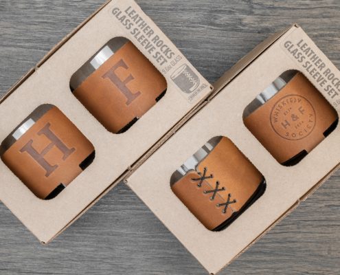 Personalized Leather Rocks-Glass Holders