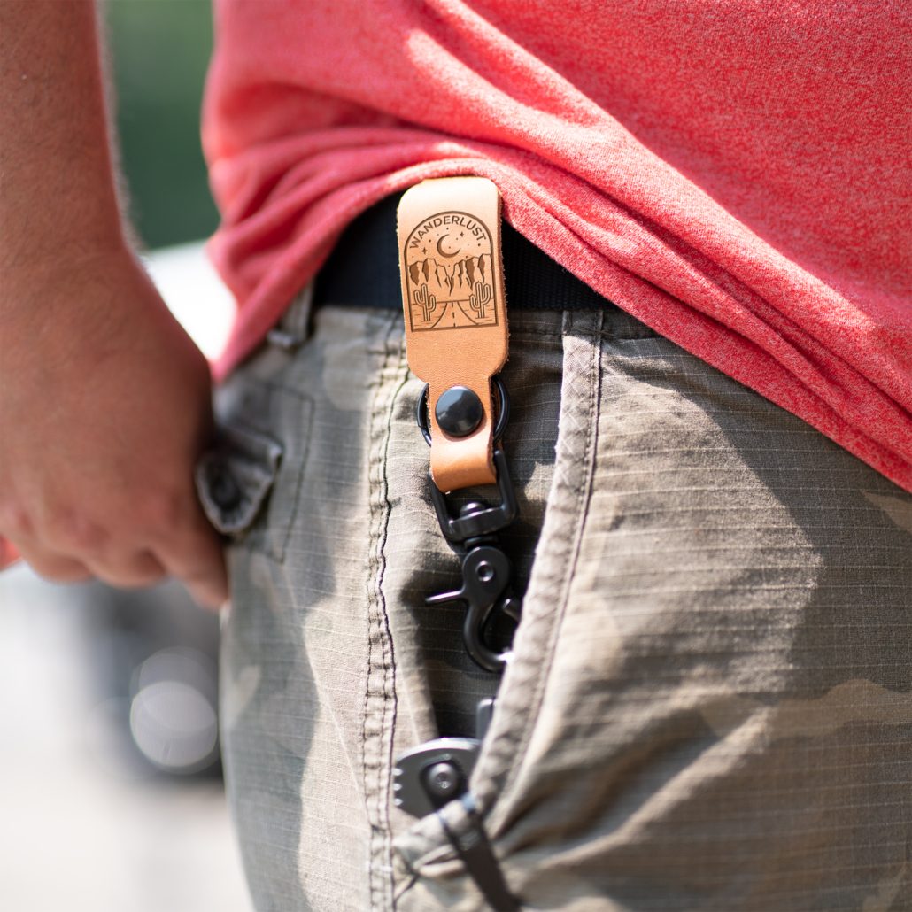 Belt loop, attach your keychain to your belt.