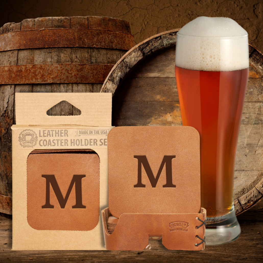 Personalized Leather Square Coaster Set