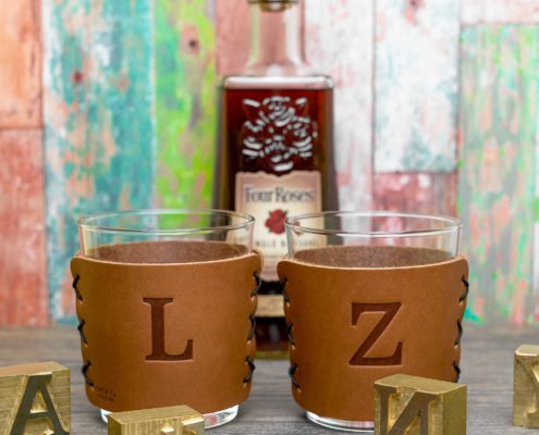 Personalized Leather Highball-Glass Sleeves