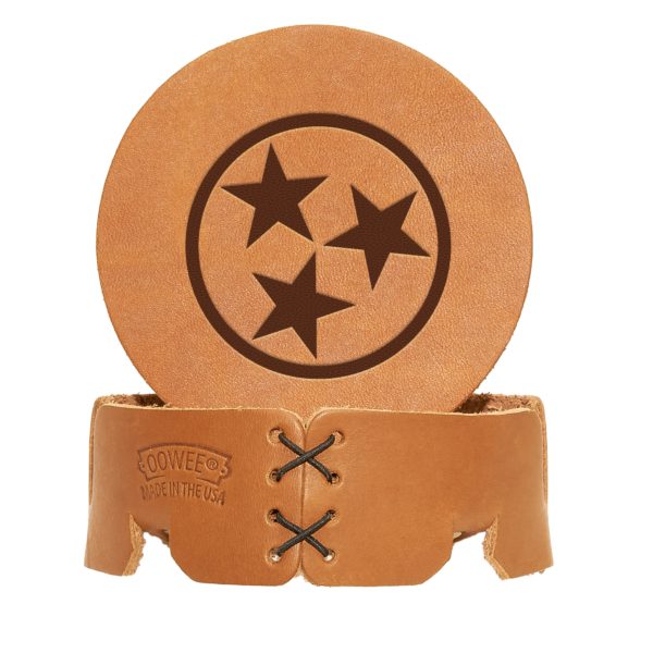 Pick-A-State Leather Round Coaster Set